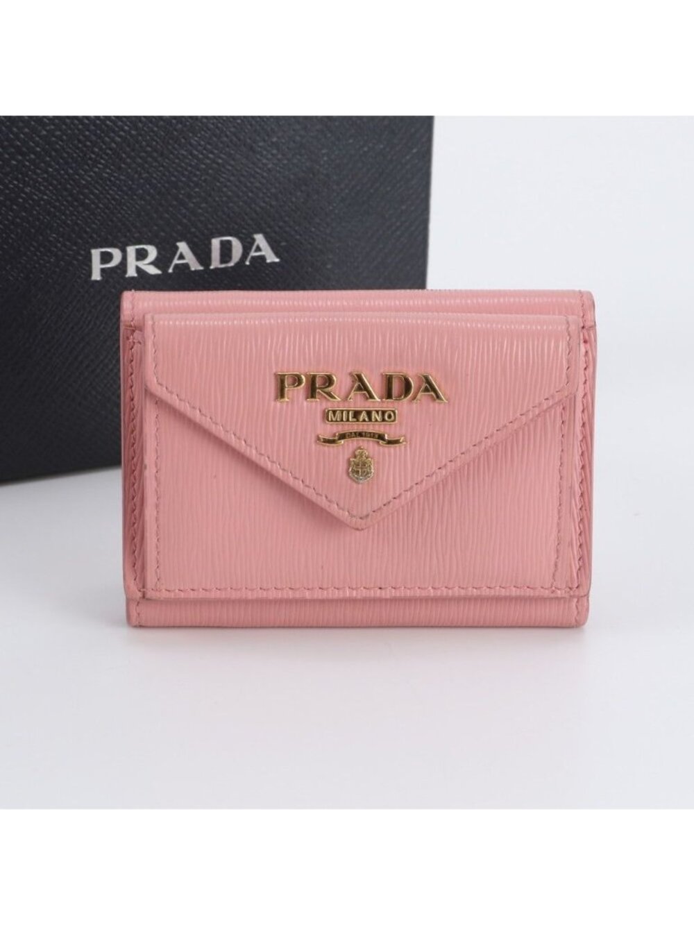 Prada Saffiano Leather Trifold Wallet Compact Pink